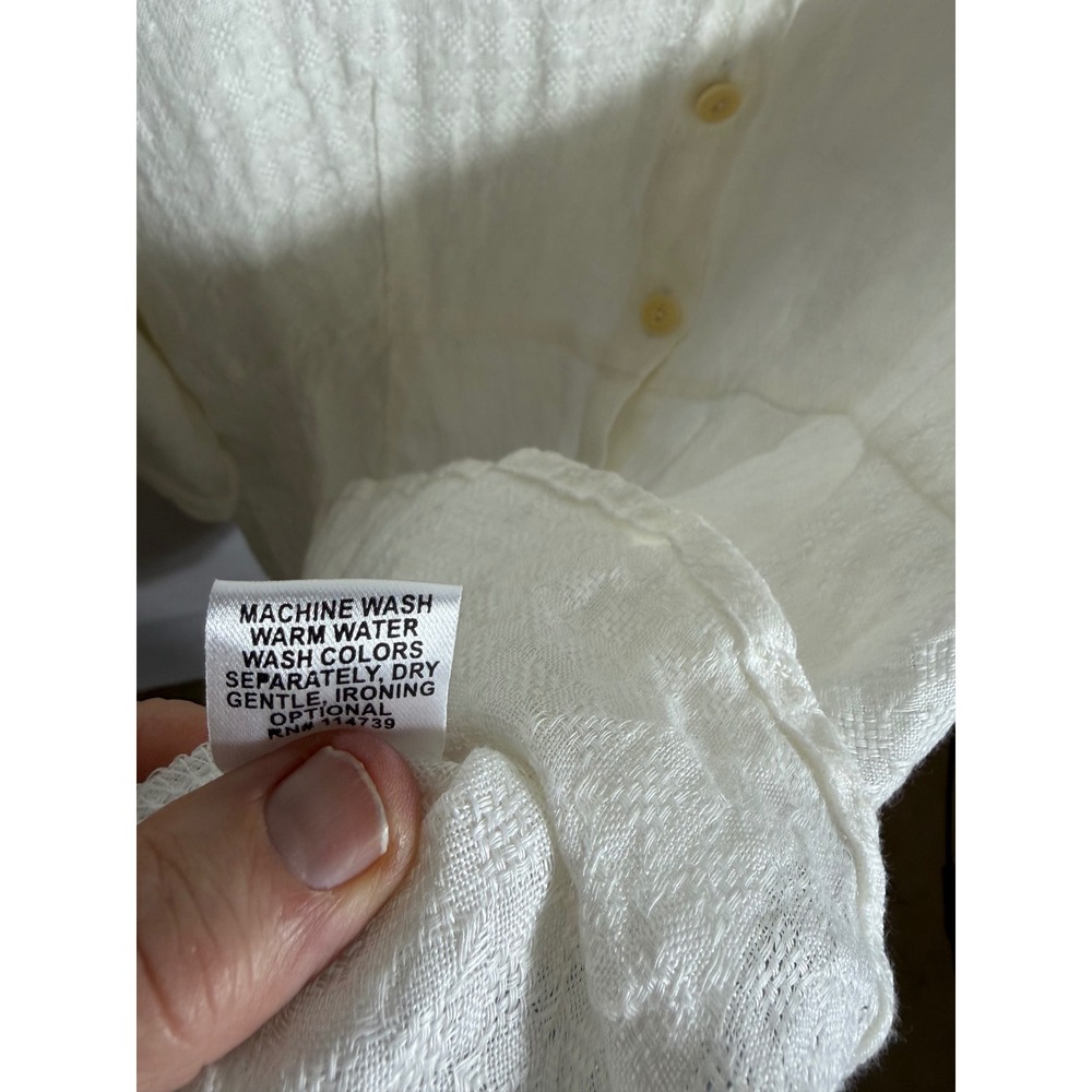 FLAX White 100% Linen Button Down Shirt Long Sleeve Textured M peplum  lagenlook - Picture 9 of 10